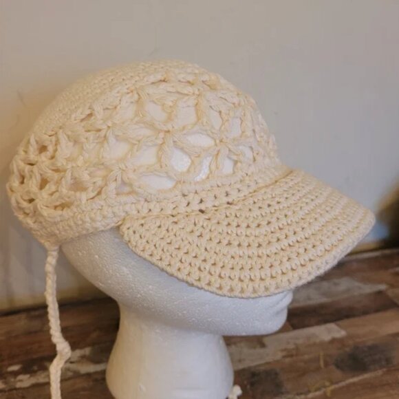 Free People NEW Crochet Cotton Ivory hat Cap OS Y2K Boho - Picture 3 of 4